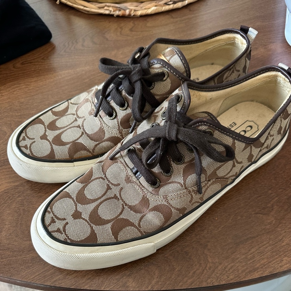 Coach Tan and Brown Monogram Sneakers
